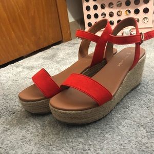 ASOS wide width red wedge platform sandals